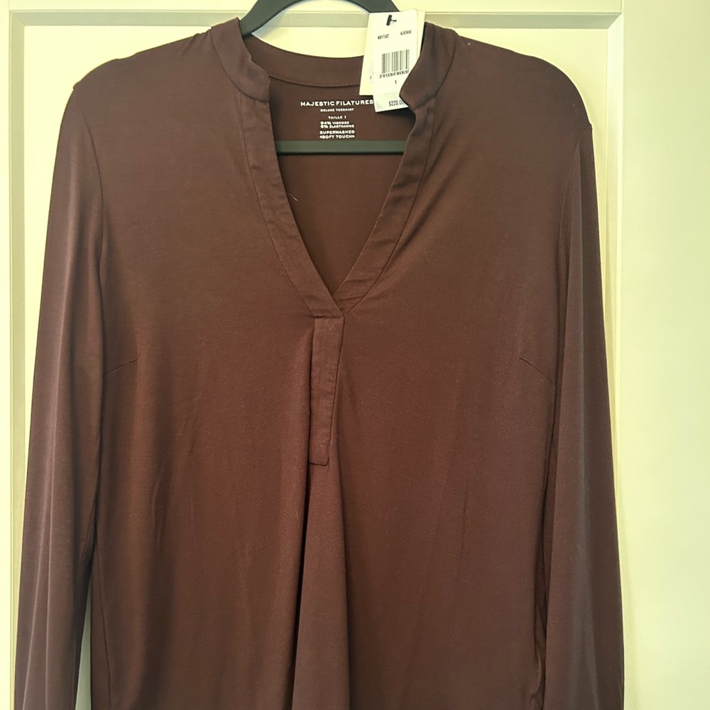 NWT majestic filatures coffee brown long sleeve top size 1